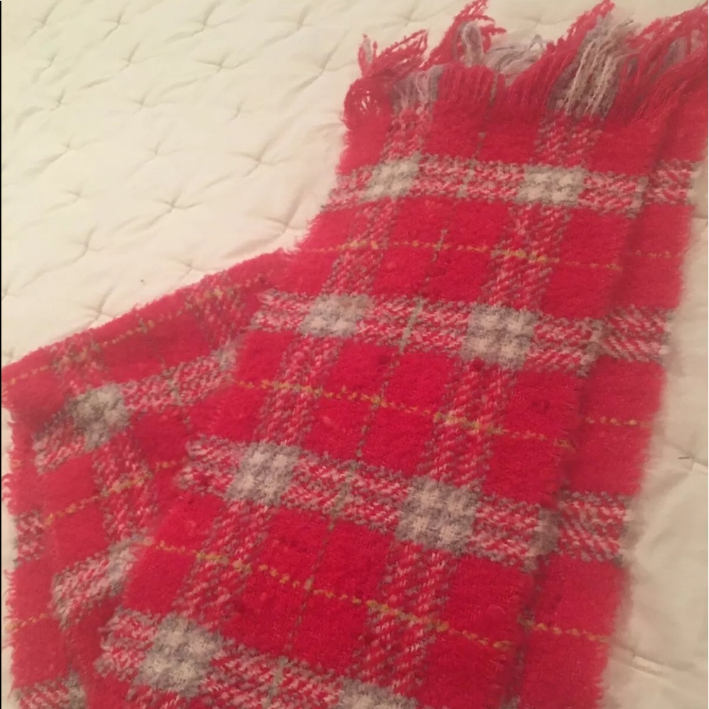 Burberry Merino Blend Red Pink Grey Plaid Scarf